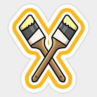 Paint Brush in Cross Sign Sticker design vector illustration. Painting working tool equipment icon concept. Paint Brush sticker vector design with shadow. Sticker